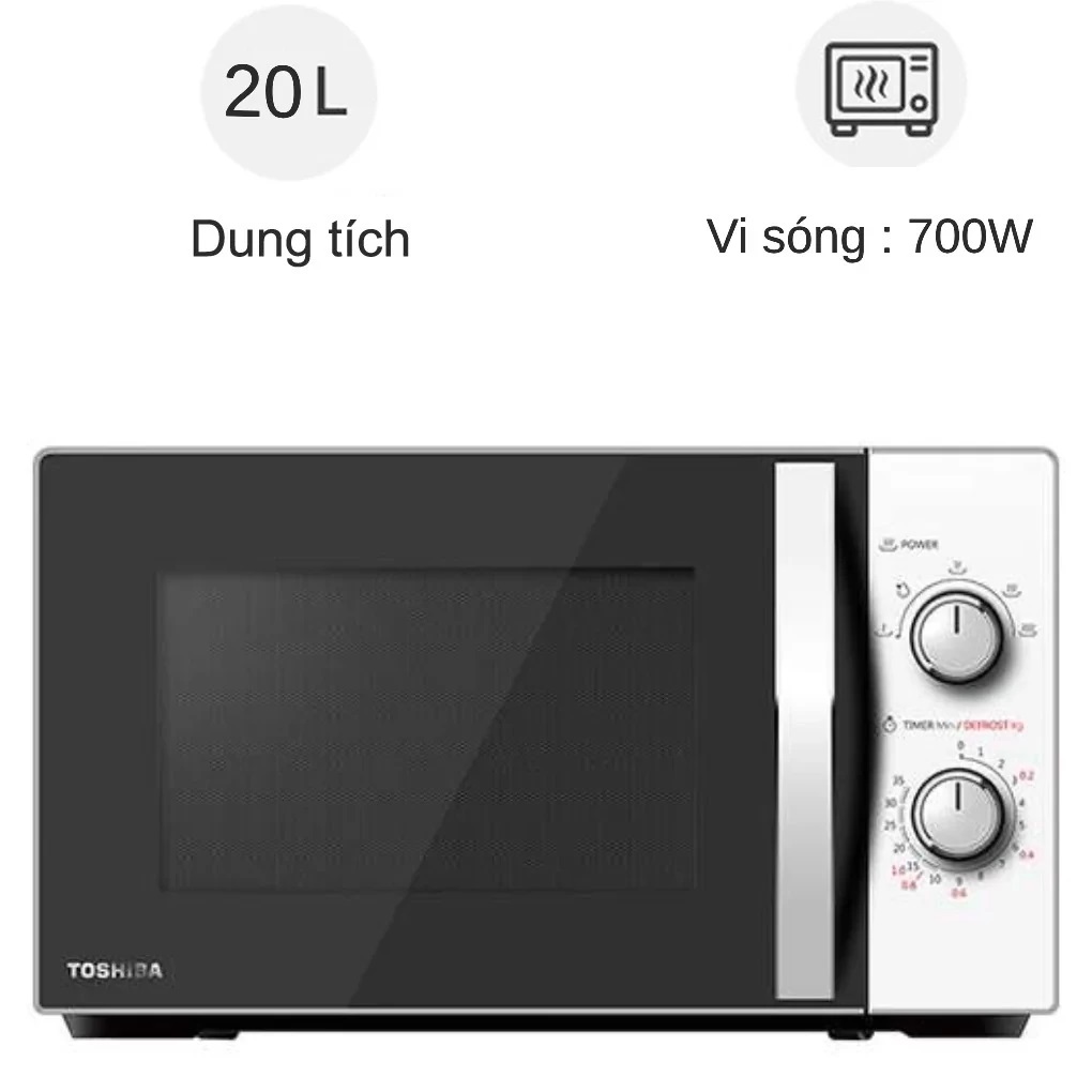 Lò Vi Sóng Toshiba MW2-MM20P, 20Lit - 700w, Núm Cơ Dễ Sử Dụng, Hàng Chính Hãng