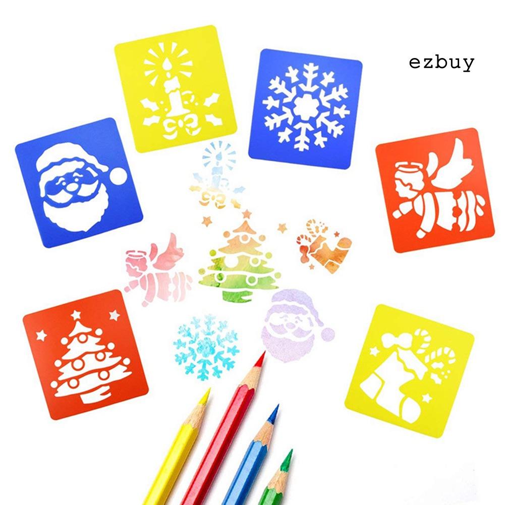 Set 6 Khuôn Vẽ Trang Trí Sổ Tay Diy Hình Ông Già Noel / Bông Tuyết / Thiên Thần Xinh Xắn Cho Bé