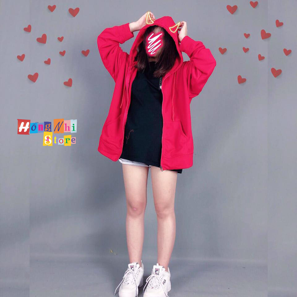 Áo Khoác Hoodie Zip Trơn Oversize Ulzzang Unisex Hoodie Dây Kéo Màu Đỏ Dáng Rộng - MM