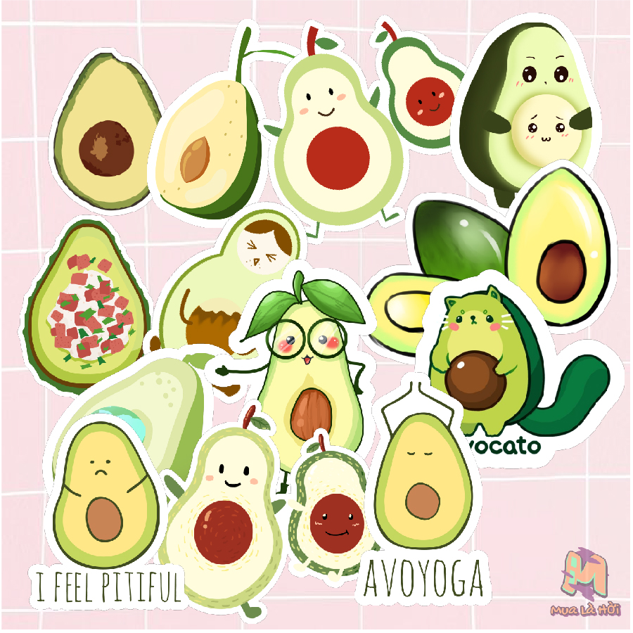 Miếng dán Stickers chủ đề Quả bơ avocado