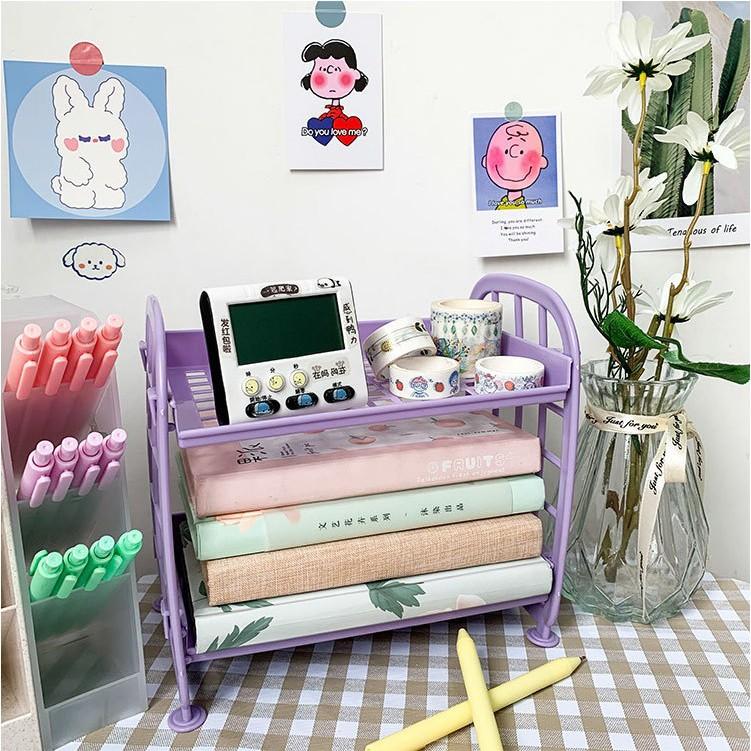 Kệ Nhựa Để Bàn Mini , Để Đồ Dùng Học Tập & Đựng Mỹ Phẩm 2 Tầng , Đồ Trang Điểm Cực Dễ Thương