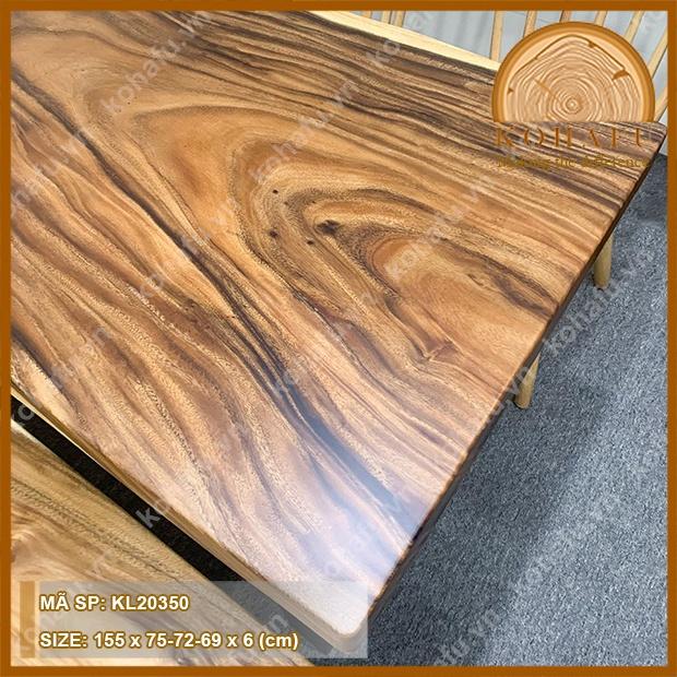 Mặt gỗ me tây nguyên tấm, mặt bàn gỗ dài 155 x rộng (75-72-69) x dày 6 (cm) - KL20350