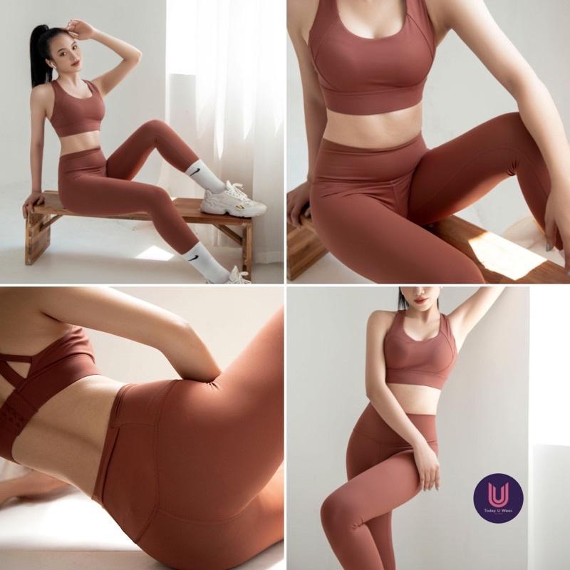 Quần Thể Thao Tập Gym Yoga Unique Mocha Legging Nâu Cafe (cạp cao, co giãn 4 chiều, ôm dáng, thấm hút tốt)