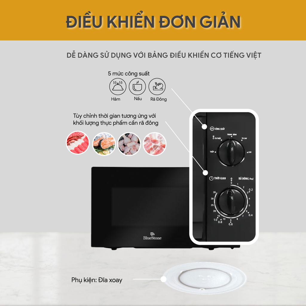 Lò Vi Sóng BlueStone MOB-7708B 20 Lít 1050W - Hàng Chính Hãng
