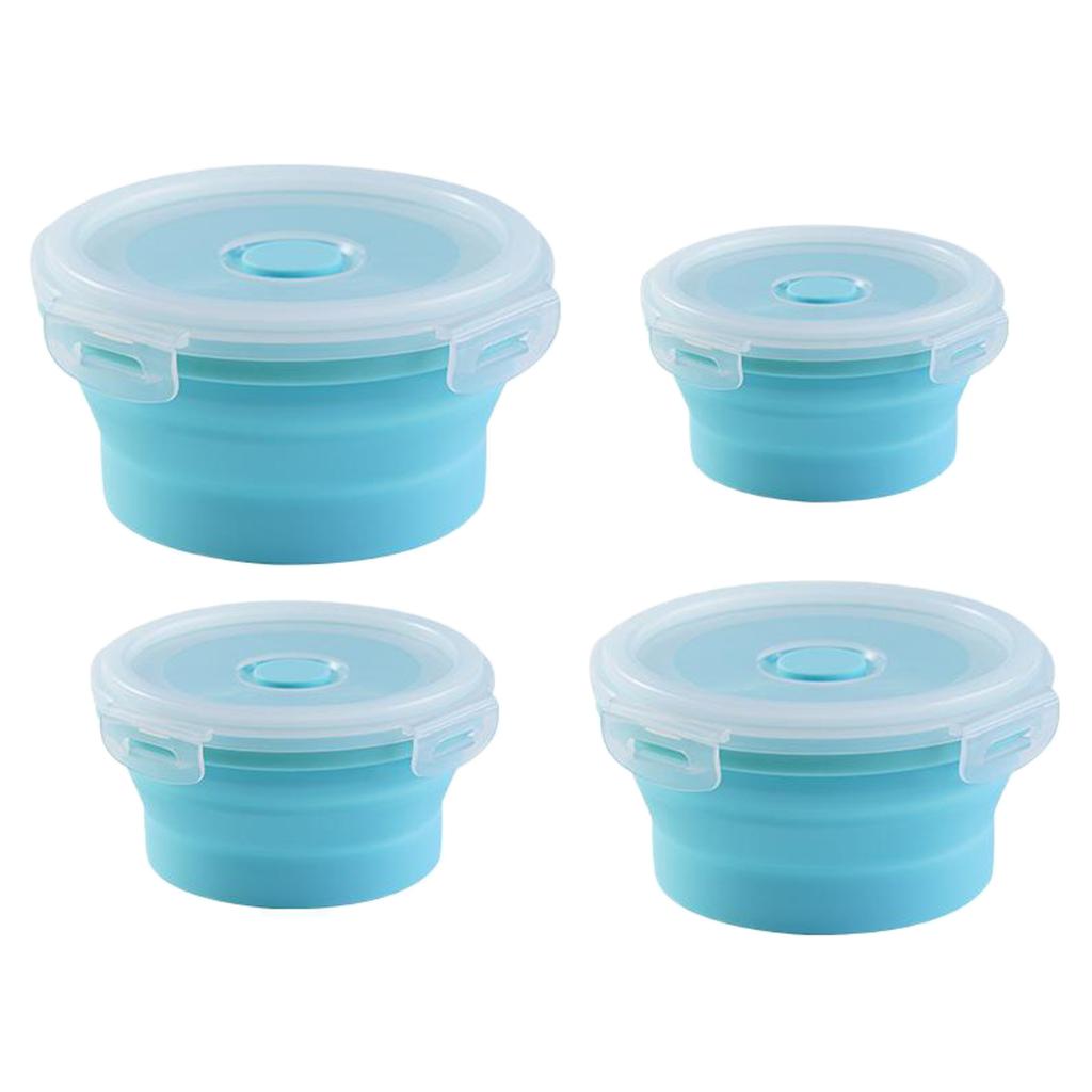 Round Lunch Container Food Grade Silicone Storage Collapsible Bowl with Airtight Lids Microwave Refrigerator Freezer Safe