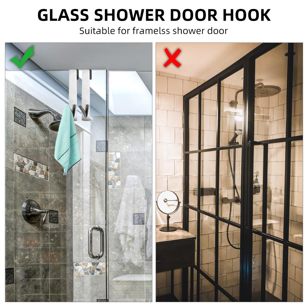Set 2 Cái Móc Treo Cửa Phòng Tắm Bằng Kính Chống Trượt Không Khoan