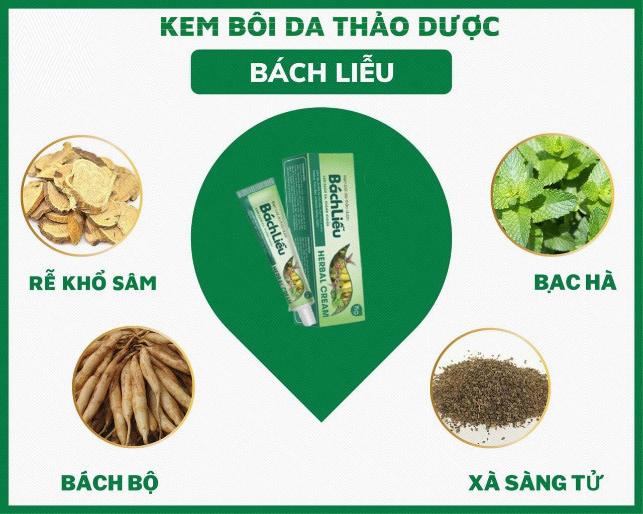 KEM BÔI DA THẢO DƯỢC BÁCH LIỄU HỘP 15G - HỖ TRỢ ĐIỀU TRỊ CÁC BỆNH DA LIỄU NHƯ VIÊM DA CƠ ĐỊA, HẮC LÀO, NẤM ĐẦU, ZONA, MỤN NHỌT, RÔM SẢY, CÔN TRÙNG ĐỐT, BỎNG, CÁC LOẠI DỊ ỨNG NGOÀI DA