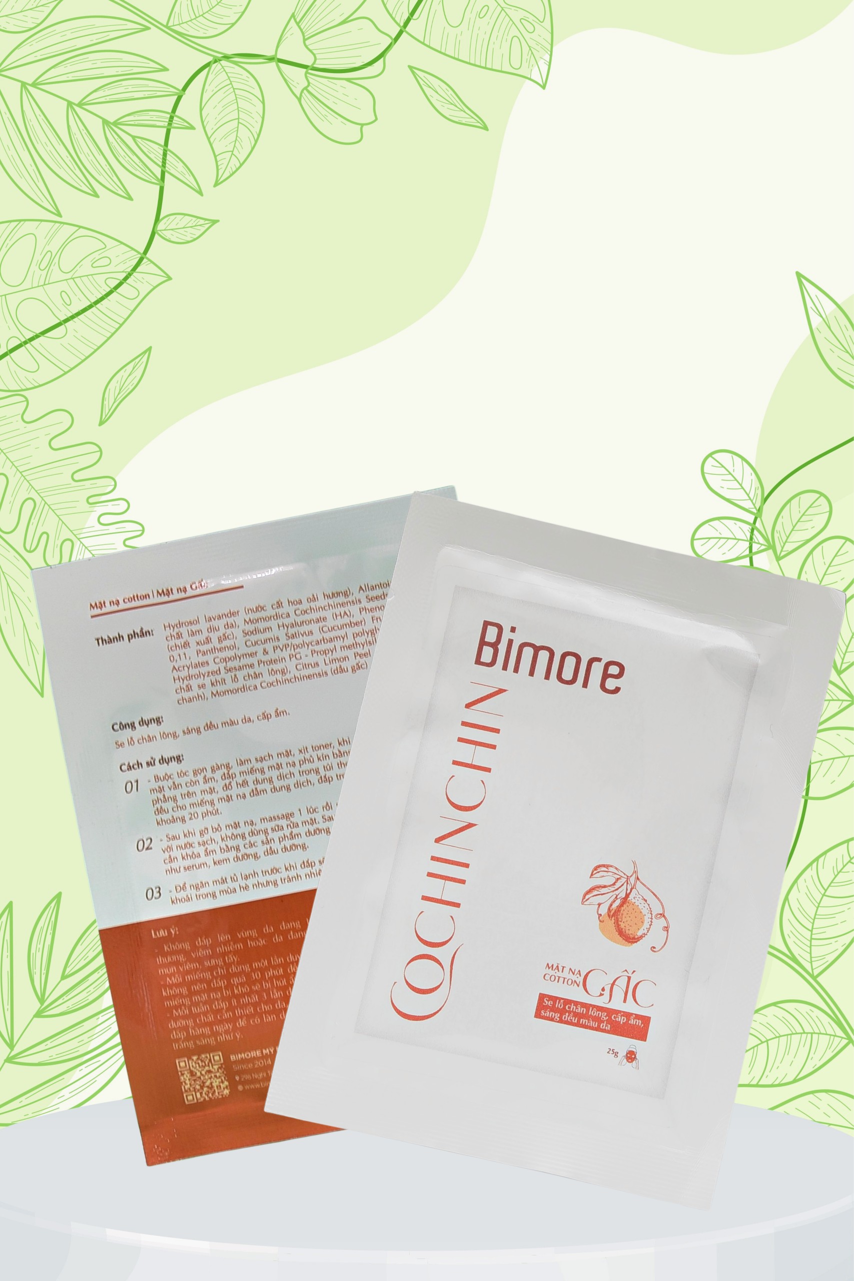 Mặt nạ Cotton Gấc Bimore cấp ẩm se khít lỗ chân lông, sáng da, mờ thâm