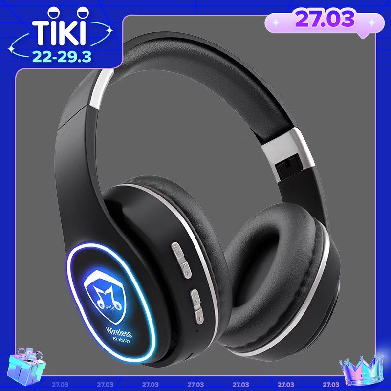 Tai nghe chụp tai Bluetooth 5.0 K6131 Macaron Hỗ Trợ Thẻ Nhớ, Dây 3.5mm, Đài FM - Hàng Nhập Khẩu