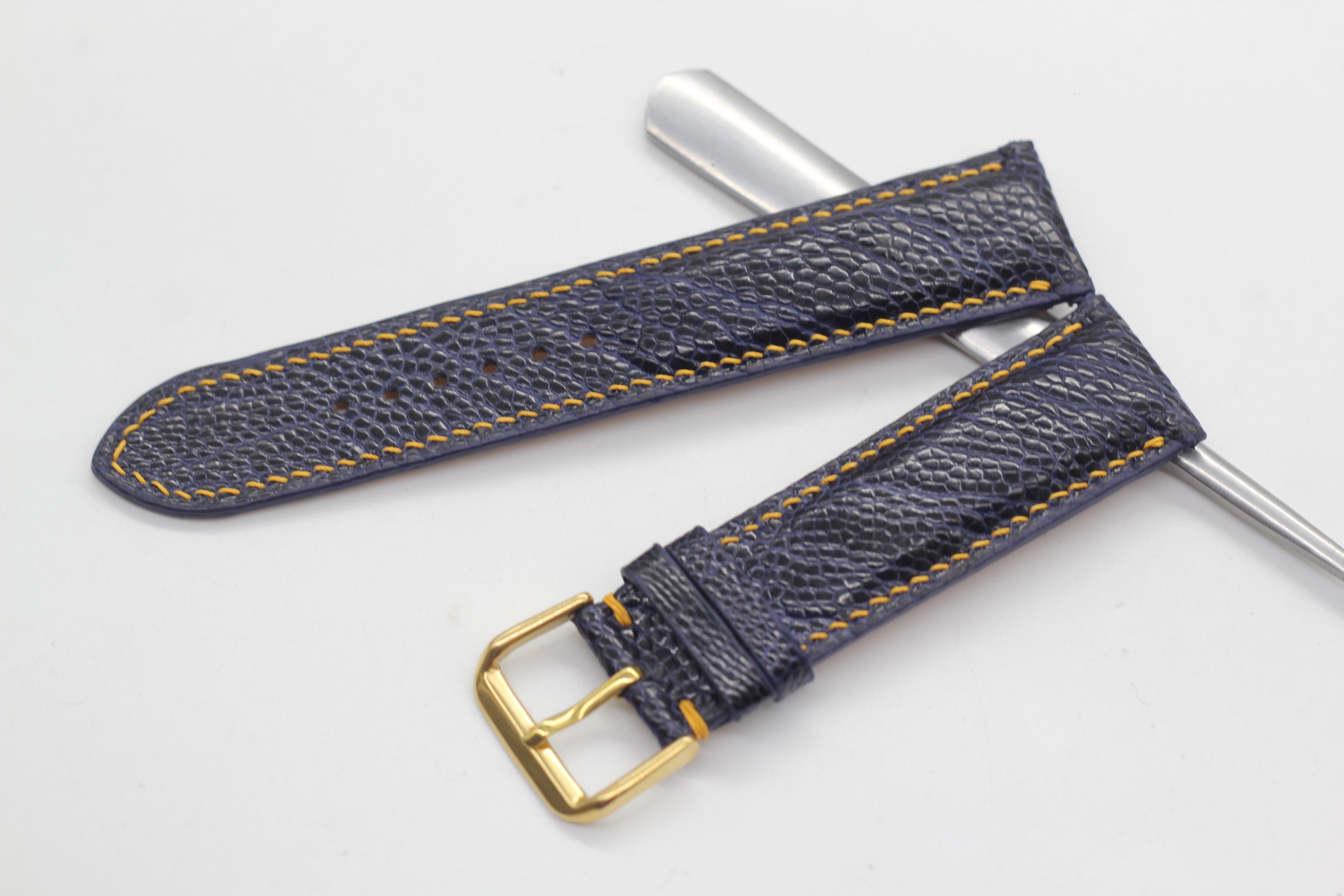 Dây đồng hồ da thay thế đà điểu thật Songhan Leather hoàn thiện thủ công màu xanh khóa kim cài, BH 6 tháng WSOT-01
