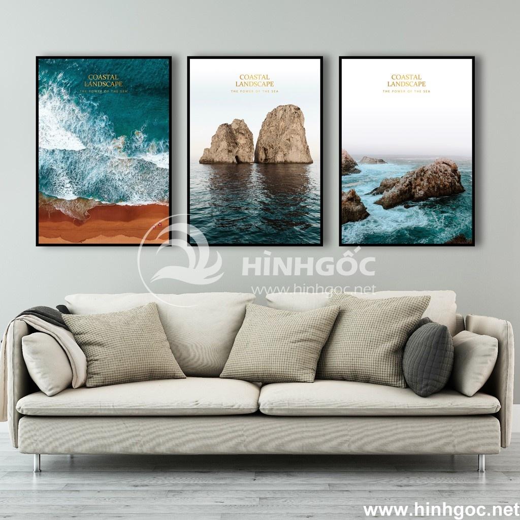 Tranh treo tường 3 bức trang trí phòng khách khung Canvas phong cảnh đẹp nghệ thuật Decor số hóa nhà cửa hiện đại HĐ294