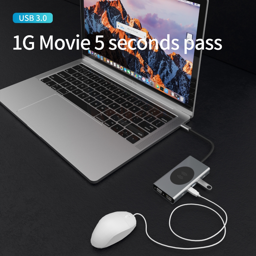 Bộ HUB TEEMO PC Sạc Không Dây Chia 13 Cổng USB Type C HDMI PD Dùng Cho Laptop Surface Macbook IPad Điện Thoại - Hàng Chính Hãng