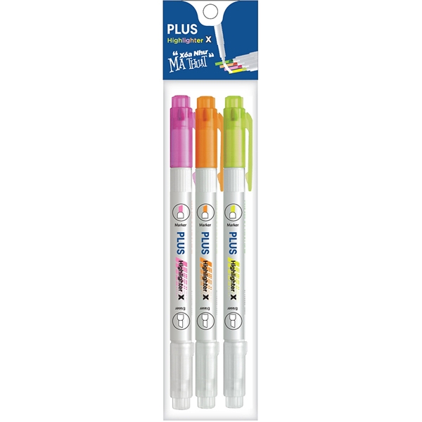 Set 3 Bút Dạ Quang Xóa Được PLUS