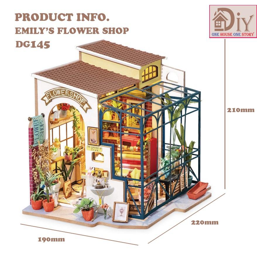 Mô hình nhà tự lắp ráp bằng gỗ Dollhouse EMILY'S FLOWER SHOP -  mã DG145 (Kèm nhíp + keo)