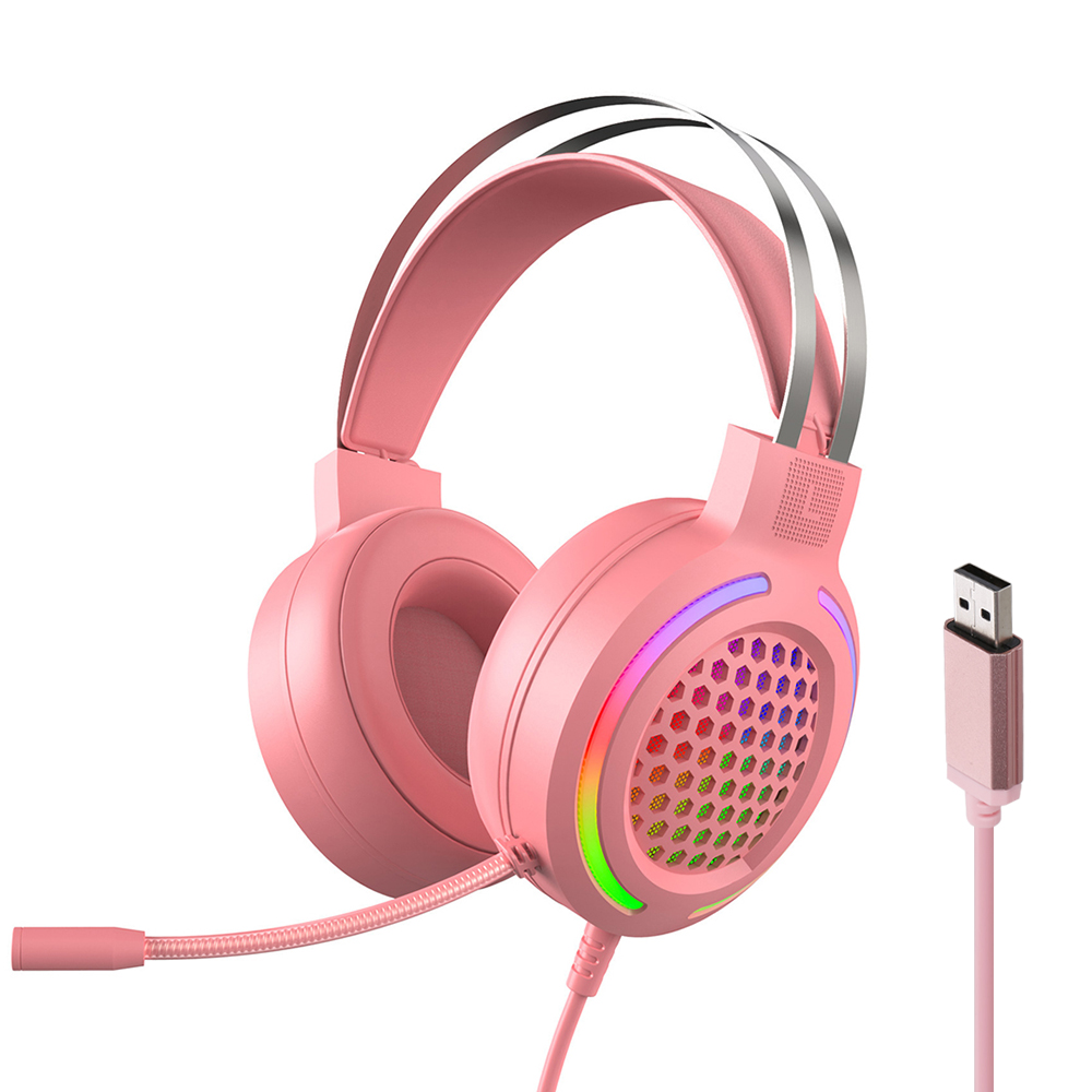 Tai Nghe Có Dây Chơi Game RGb Với Micrô Giảm Tiếng Ồn 360 ° Cho Máy Tính Xách Tay PC, Màu Hồng