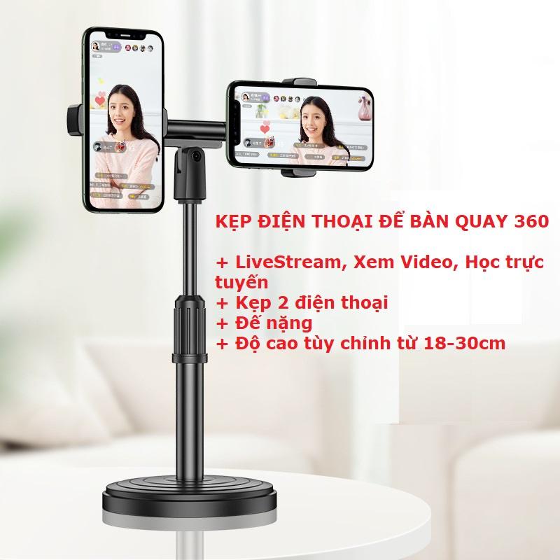 Giá kẹp điện thoại để bàn xem phim, livestream, học online - Giá đỡ điện thoại để bàn - Kẹp 2 điện thoại