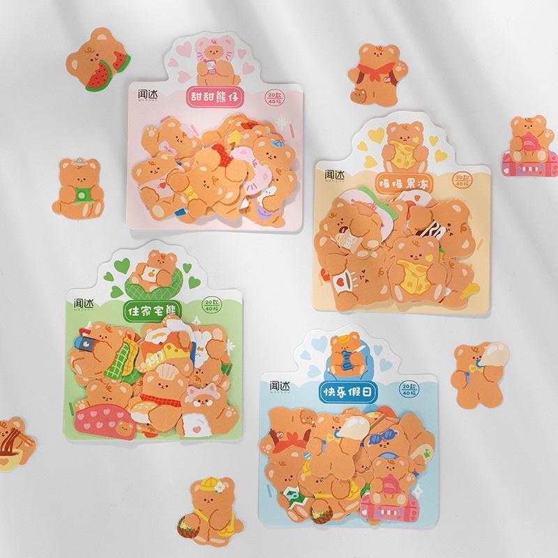 Gói 40 pcs stickers gấu nâu ins phong cách Hàn dùng để trang trí DiY take note