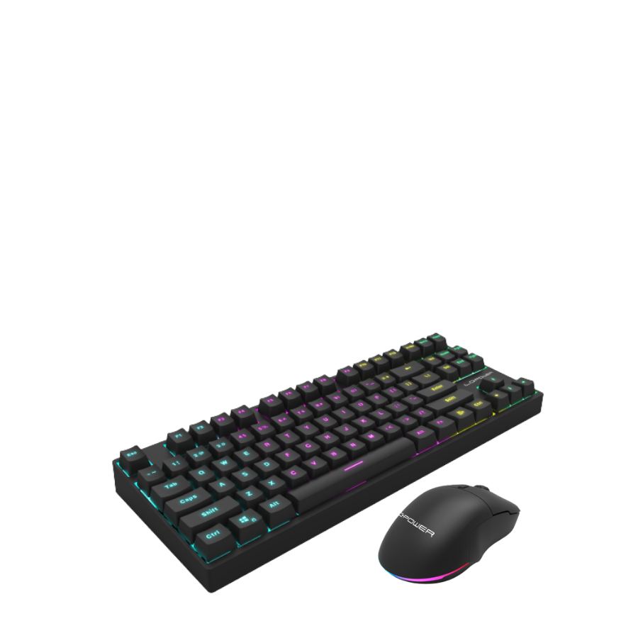 Bộ Bàn phím + chuột không dây máy tính Gaming LC-KEY-MECH-2-RGB-C-W + chuột không dây LC-POWER LC-M900B-C-W Hàng chính hãng