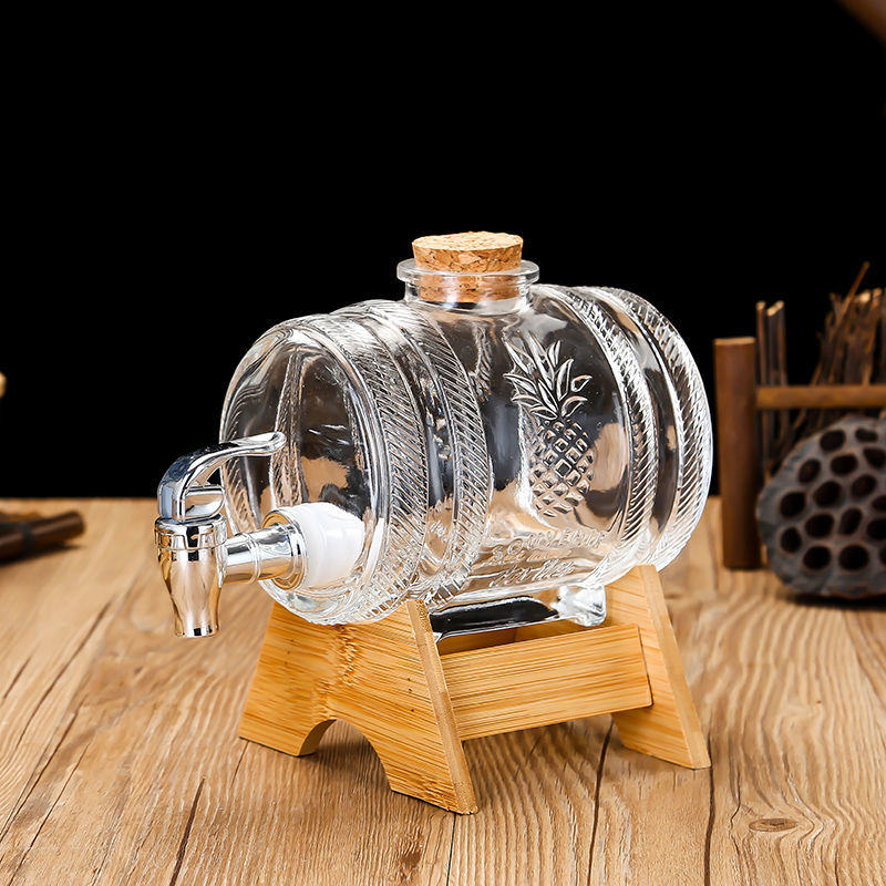 Bình thủy tinh có vòi 1 lít kèm chân đế tre để bàn và tủ lạnh