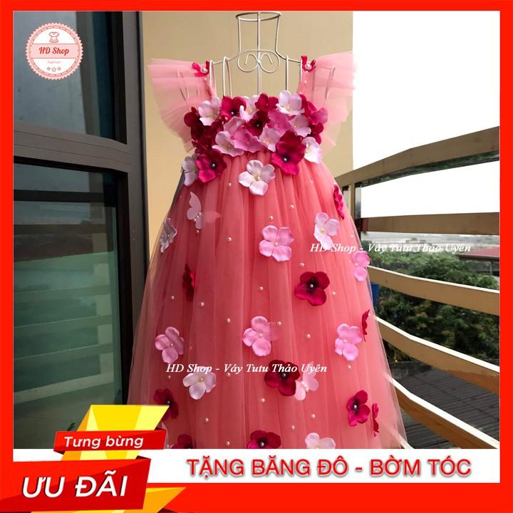 Váy cánh tiên ️️ Váy cánh tiên hồng cam đính hoa tú cầu cho bé gái 0 đến 6 tuổi