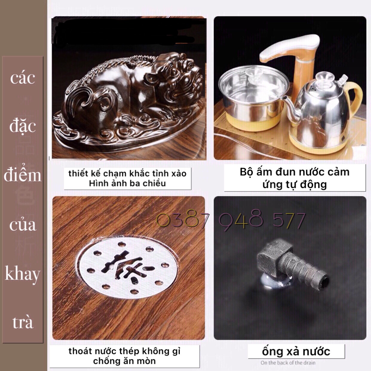 Bộ bàn trà điện thông minh đa năng tự động , khay trà đạo Tượng tỳ hưu -TH11 , khung gỗ cao cấp một bộ đủ món như hình