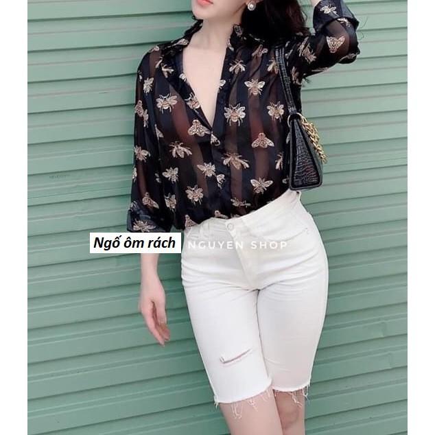 Quần ngố jean trắng đen QJ103