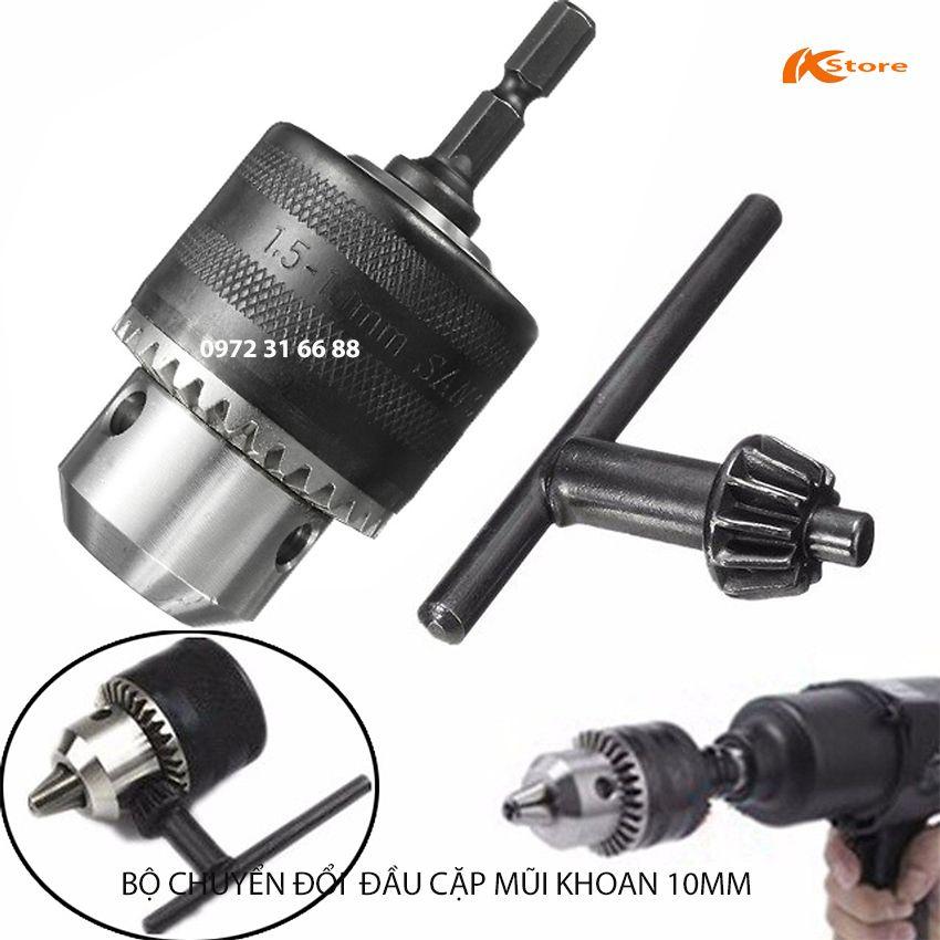 BỘ ĐẦU CHUYỂN ĐỔI MÁY VẶN VÍT THÀNH MÁY KHOAN - BỘ CHUYỂN ĐỔI ĐẦU CẶP MŨI KHOAN 10MM KHÓA TAY
