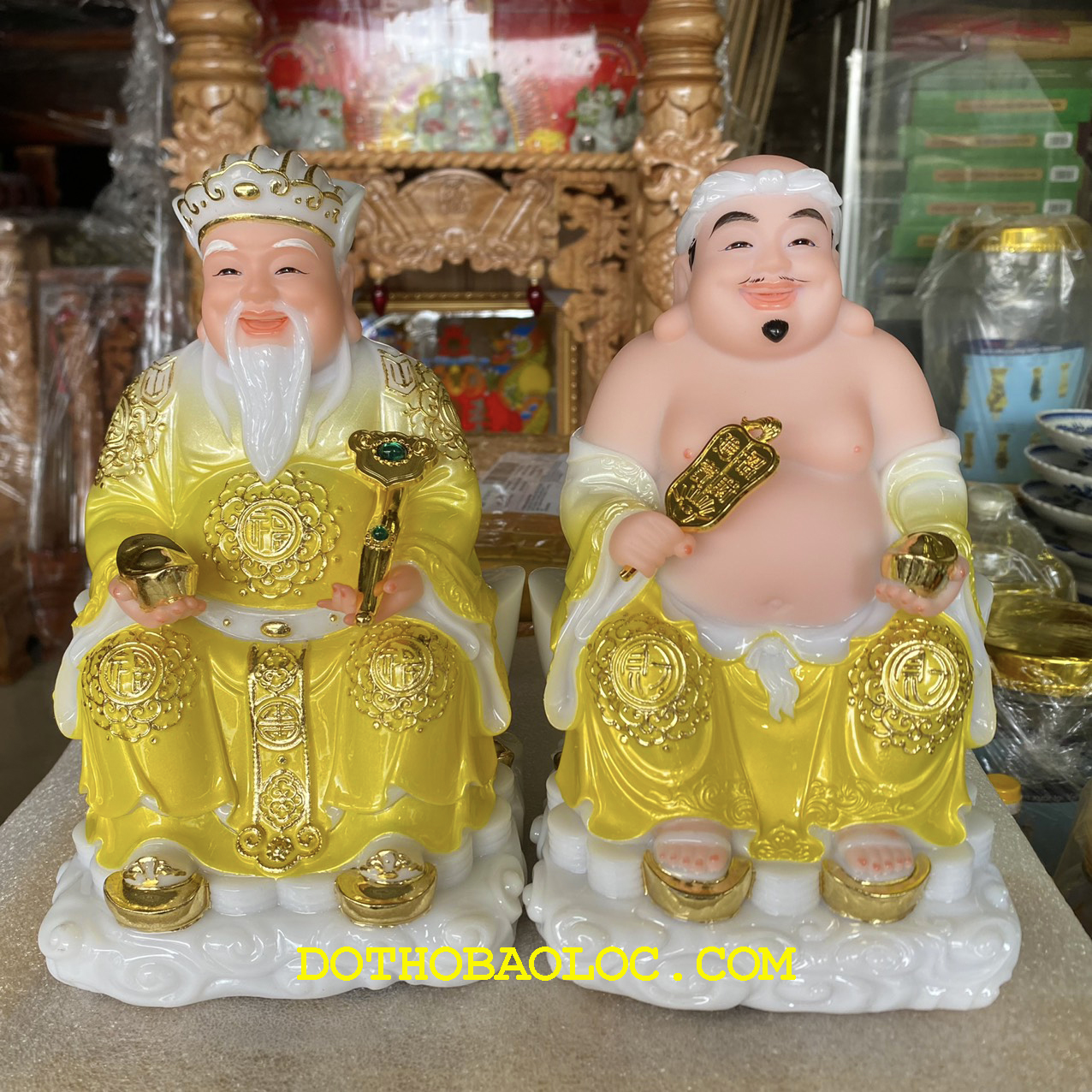 Tượng Thần tài Thổ Địa bằng đá nhập khẩu cao cấp cao 22cm – Màu vàng