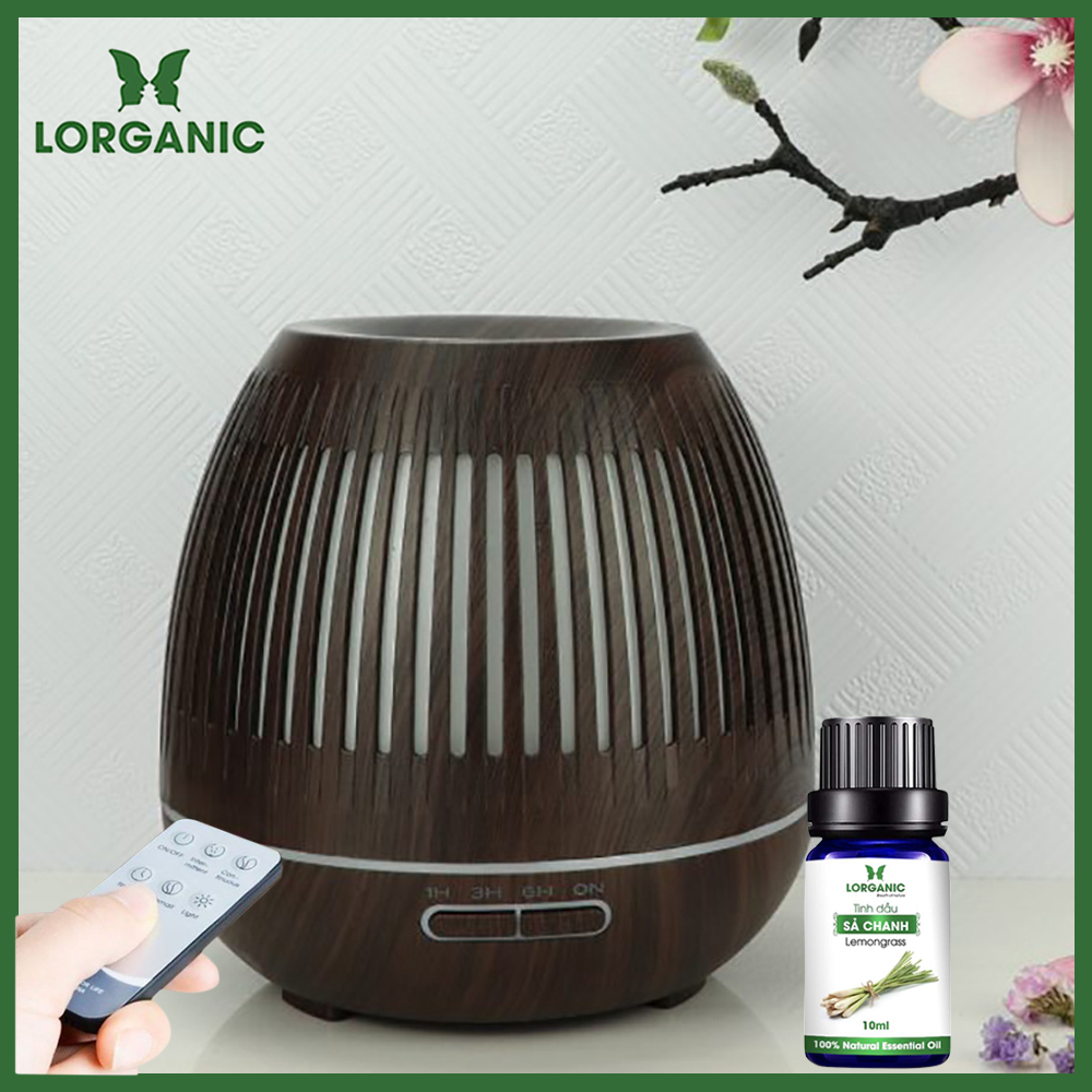 Máy khuếch tán/ máy xông tinh dầu hình tổ chim Lorganic + tinh dầu sả chanh / Phun sương sóng siêu âm/ thích hợp xông phòng 15-40m2