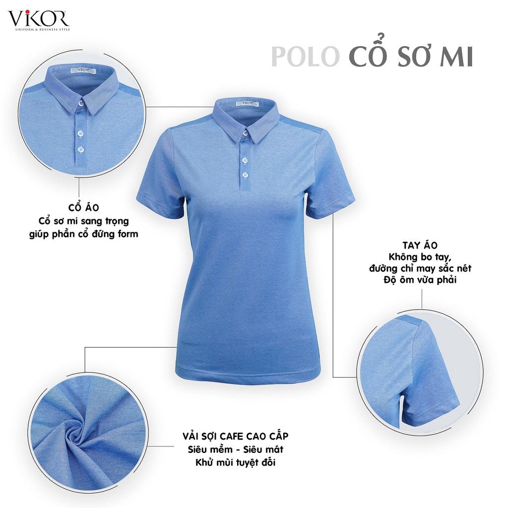 Áo thun POLO nữ cổ sơ mi VIKOR SMW05 xanh dương vải sợi cafe cao cấp, mềm mại, siêu mát hàng chính hãng