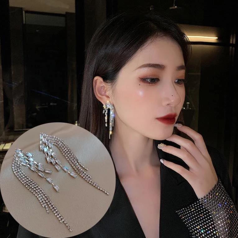 Earrings nữ đeo tai dáng dài chảy gắn đá cao cấp