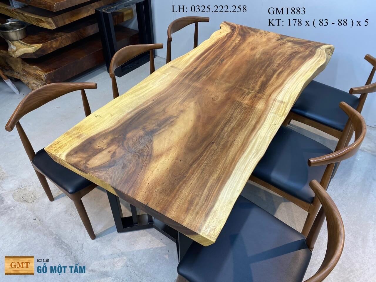 Bàn Gỗ Me Tây Nguyên Tấm, Bàn Cafe Gỗ Me Tây, Bàn Làm Việc Gỗ Me Tây Dài 1,78m Rộng 88cm Dày 5cm