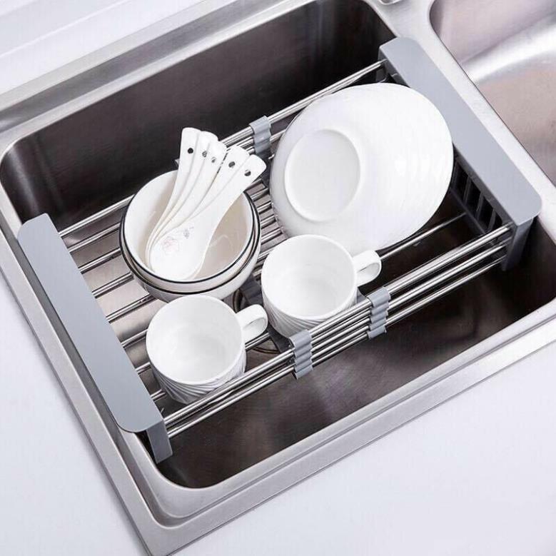 Rổ Inox Đa Năng Kệ Gác Bồn Rửa Bát Rút Gọn Siêu Tiện Lợi Đựng Rau Củ Quả Thực Phẩm Chén Đĩa Làm Ráo Nước Hàng Bền