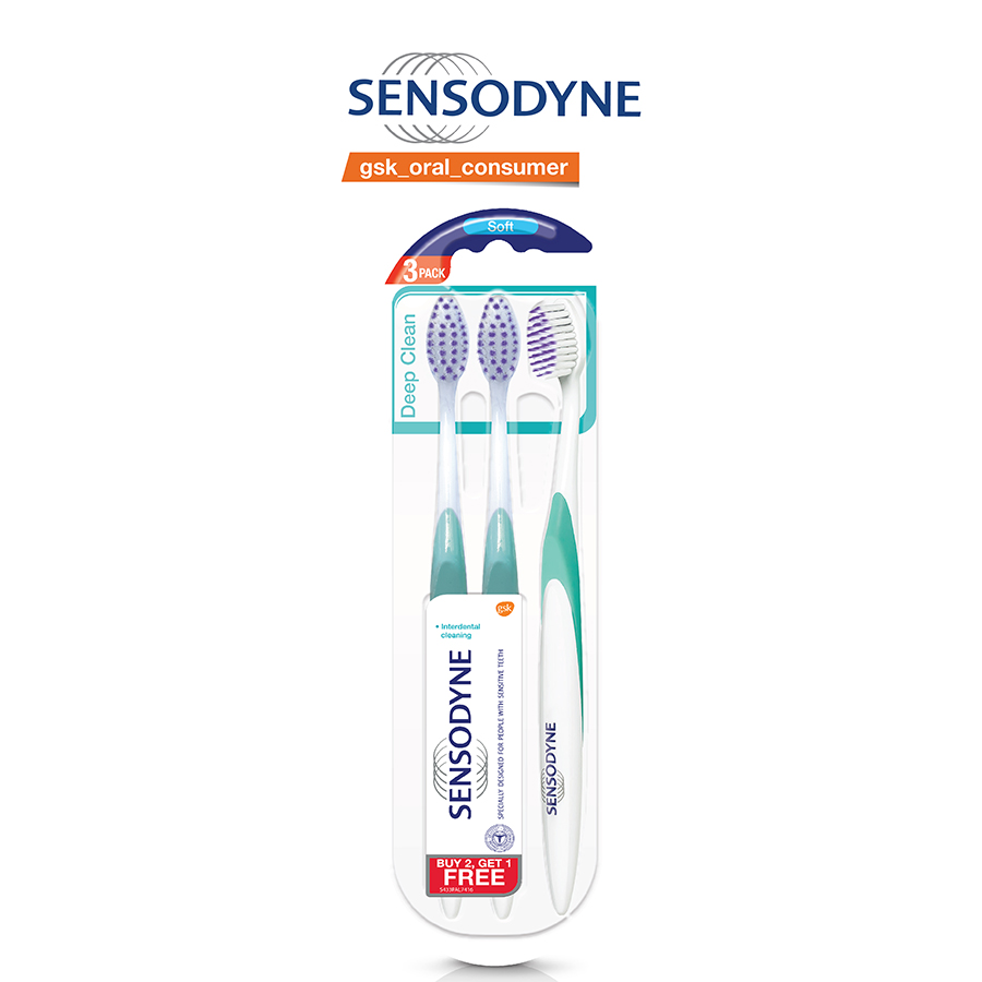 Bộ Bàn Chải Đánh Răng SENSODYNE DEEP CLEAN SOFT Làm Sạch Sâu Kẽ Răng Vỉ 3 Cái (Mua 2 tặng 1)