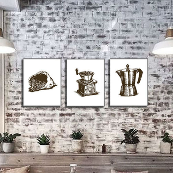 Bộ 3 Tranh Canvas Viền Composite Treo Tường Quán Cà Phê Retro W080