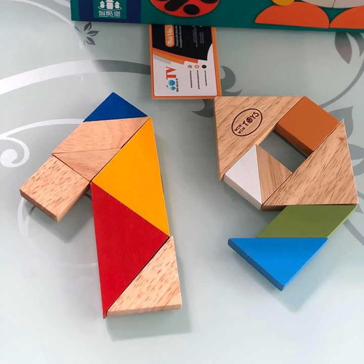 Trò ghép hình Tangram đôi | Đồ chơi lắp ráp 7 mảnh gỗ sáng tạo cho bé