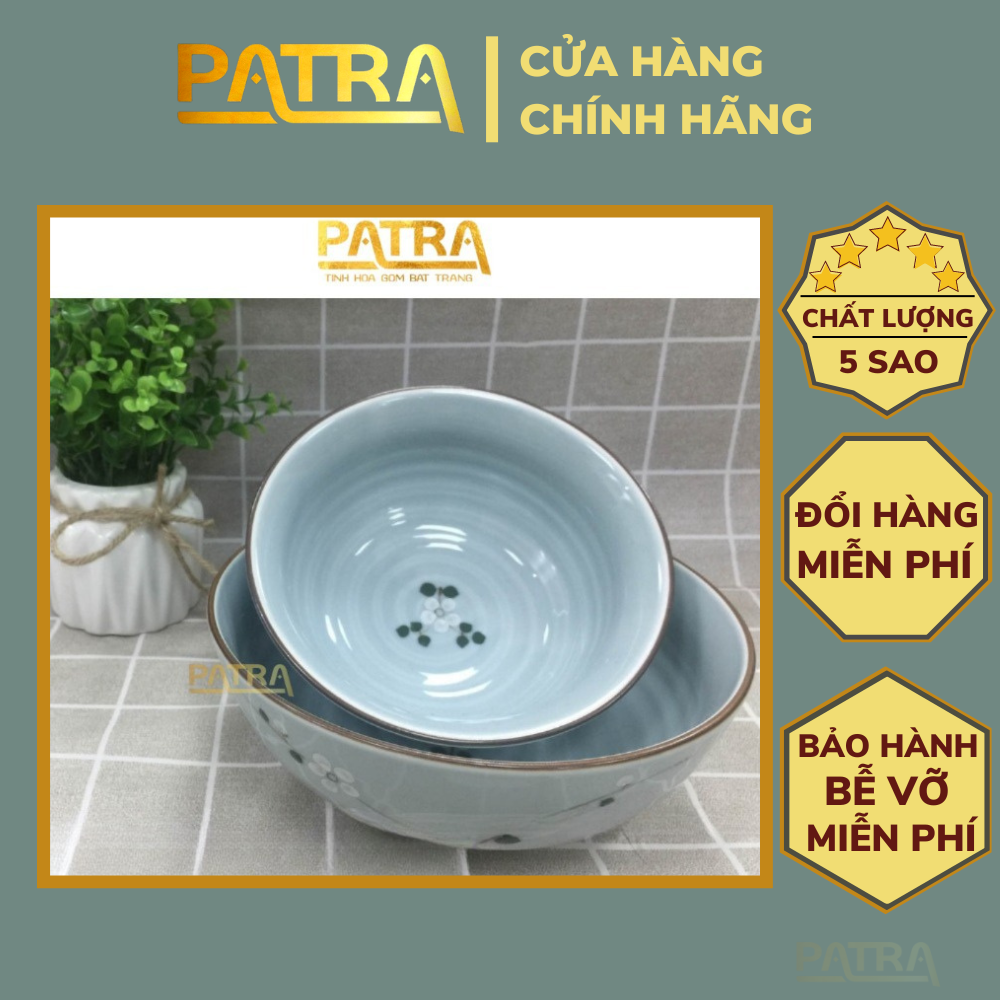 Bát tô sứ, tô canh sứ, tô sứ Bát Tràng cao cấp men lam ngọc vẽ hoa anh đào trắng