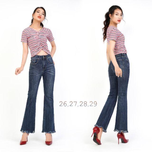 Quần jean 9 tắc ống loe lai tua xinh xắn