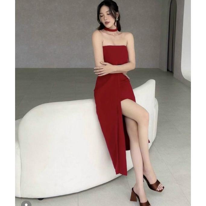 ĐẦM CÚP NGỰC XẺ TÀ KÈM CHOKER