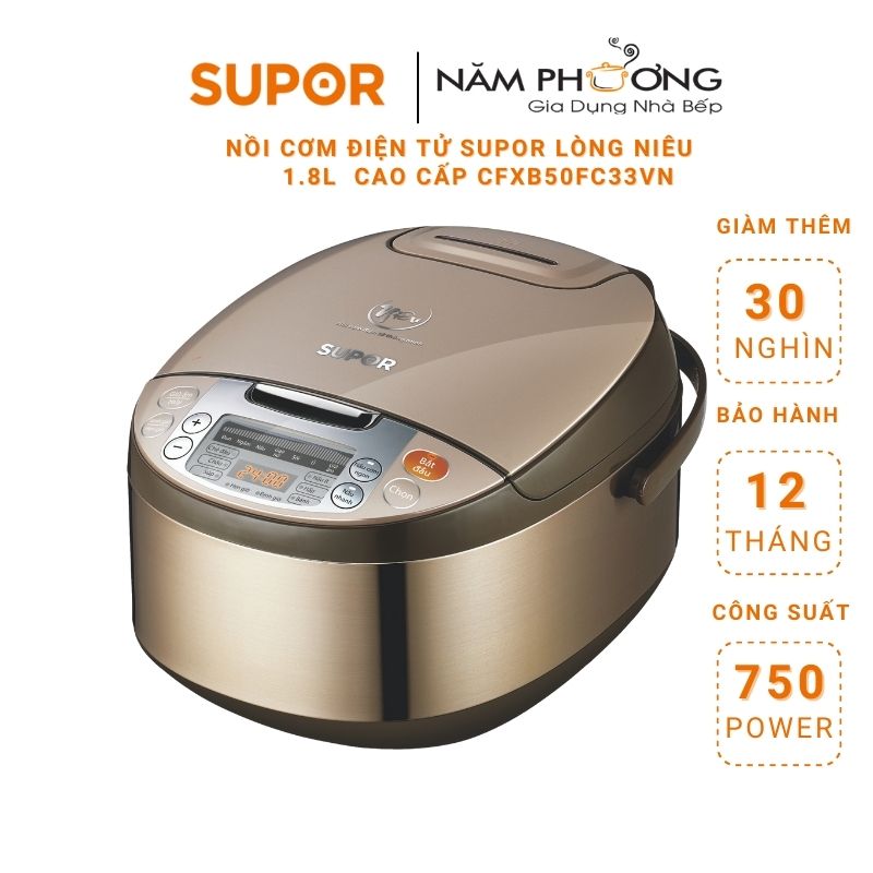 (HÀNG CHÍNH HÃNG) Nồi cơm điện tử thông minh niêu E-Spherical Supor CFXB-50FC33VN-75 - 1.8L, 750W