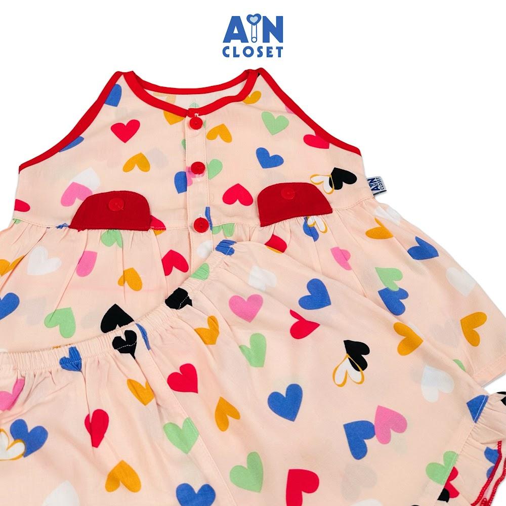 Bộ quần áo Ngắn bé gái hoạ tiết Tim Đỏ Lanh lụa - AICDBGV5RJMR - AIN Closet
