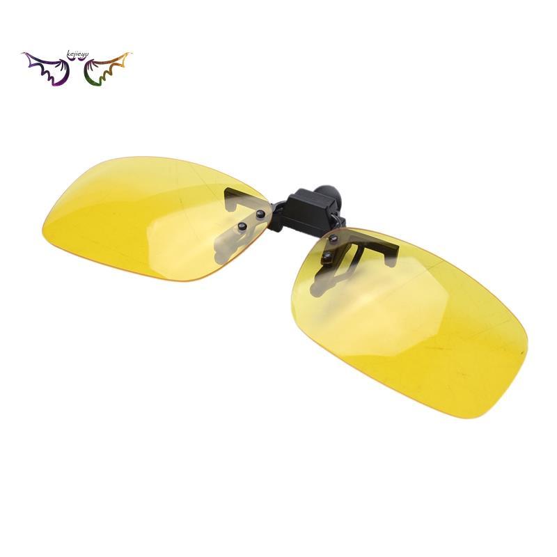 Rectangle Clear Yellow Lens Rimless Clip On Night Vision Driving Glasses