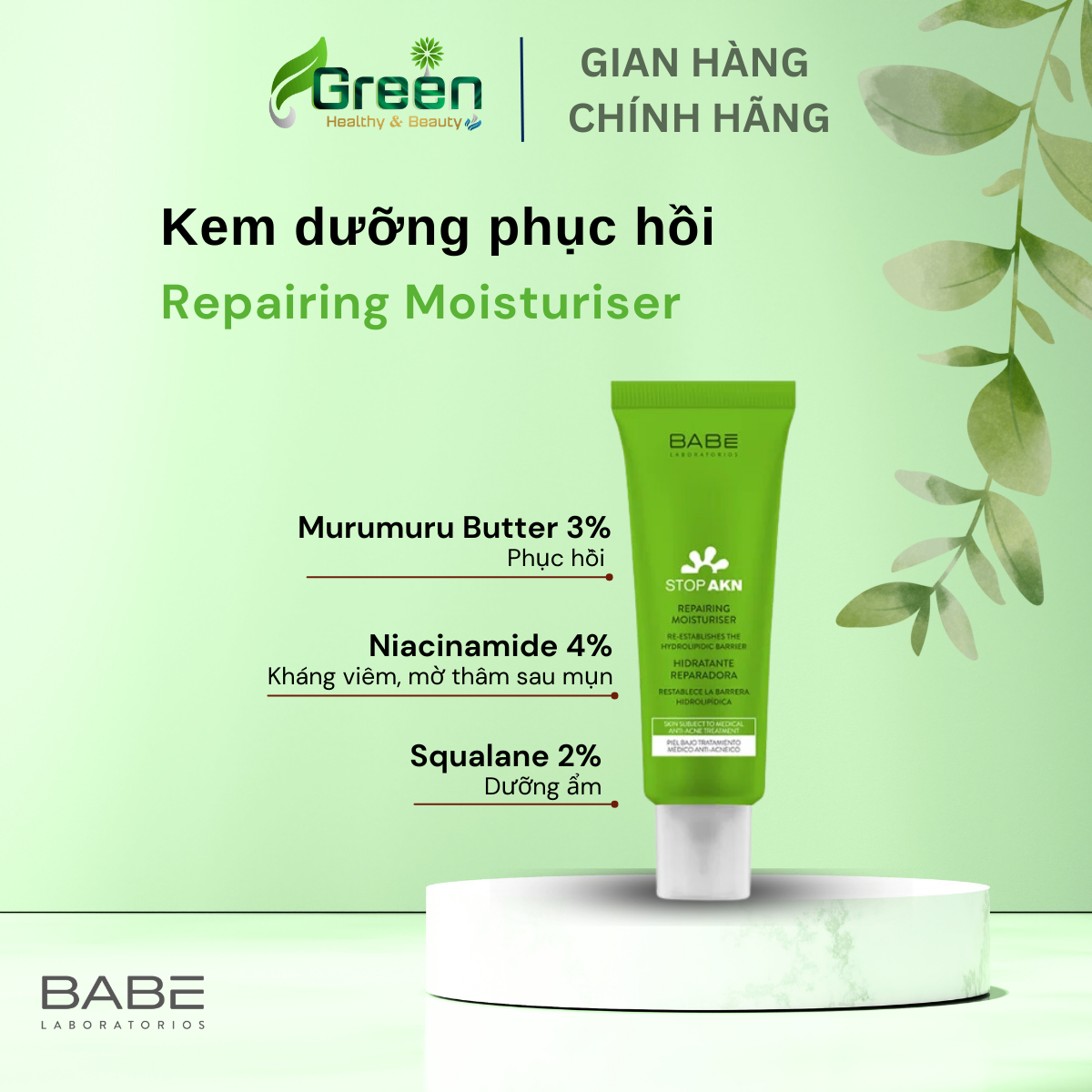 Kem dưỡng phục hồi da BABE Stop AKN Repairing Moisturiser