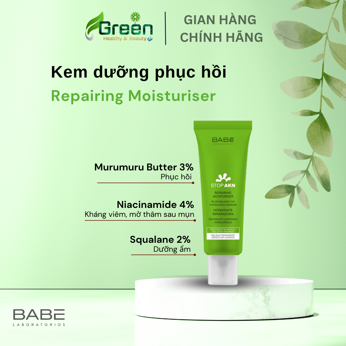 Kem dưỡng phục hồi da BABE Stop AKN Repairing Moisturiser (50ml)