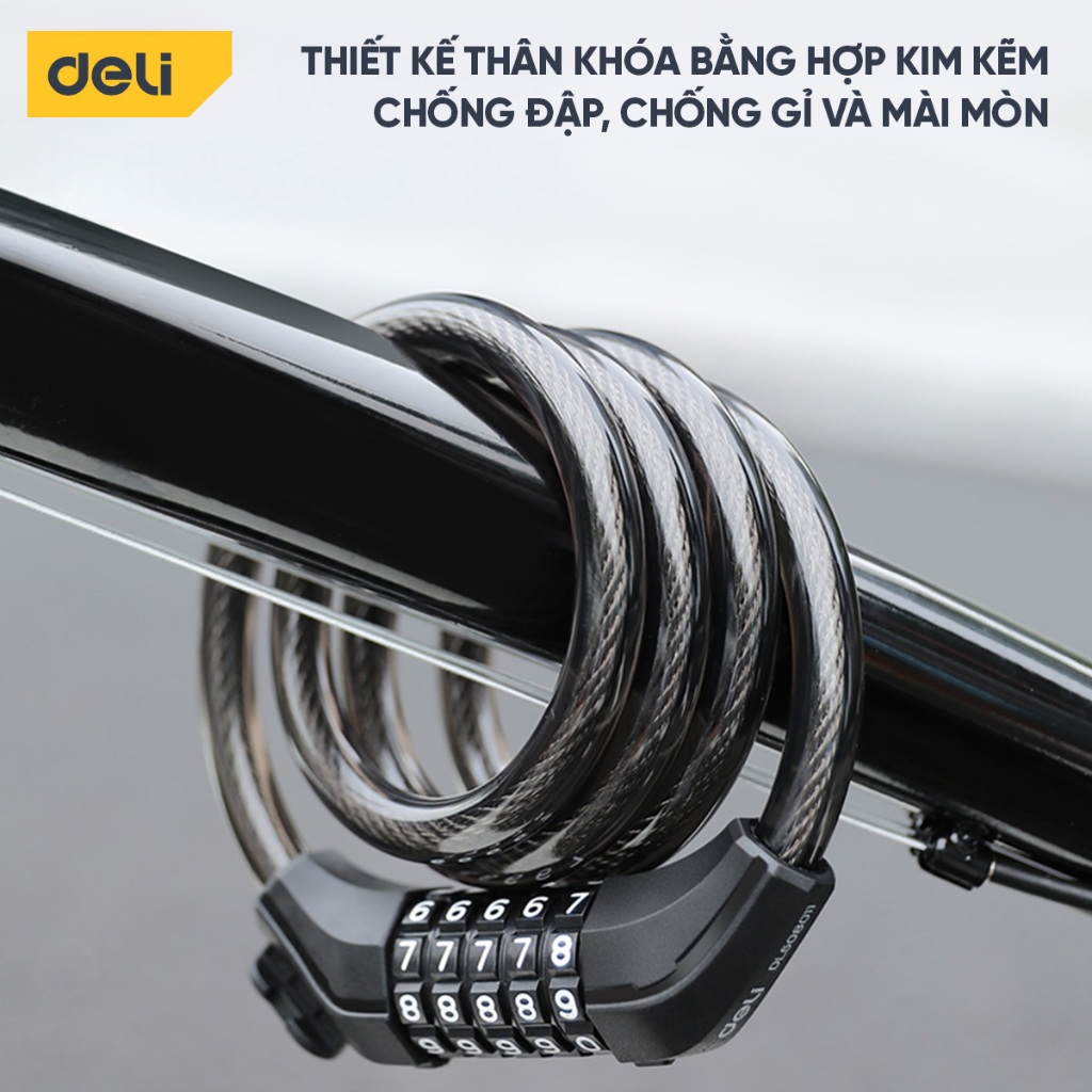 Khóa xe đạp xe máy Deli Cao Cấp - Khóa mật mã dạng 4-5 chữ số siêu an toàn chống trộm