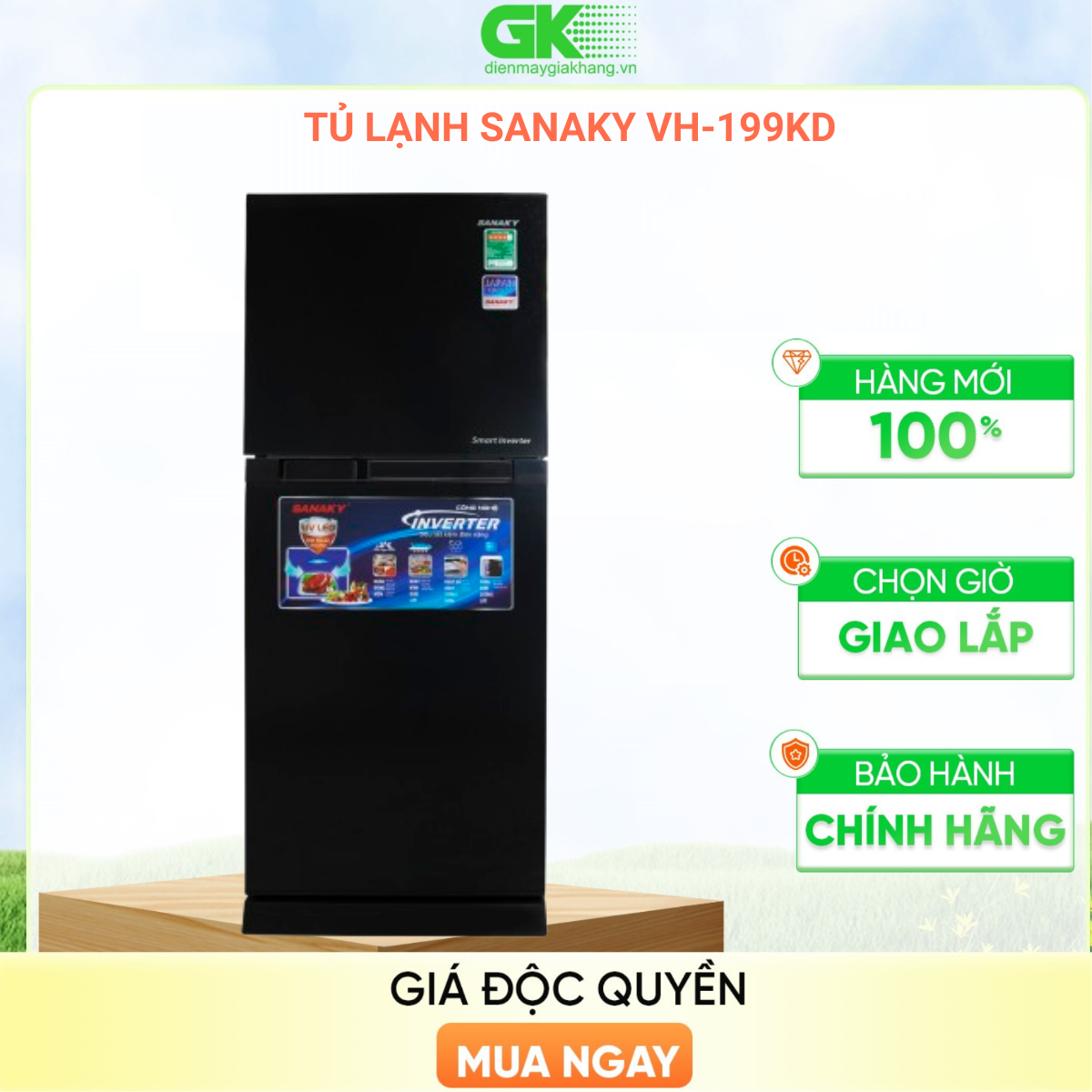 VH-199KD - Tủ Lạnh Sanaky Inverter 185 Lít - Hàng Chính Hãng