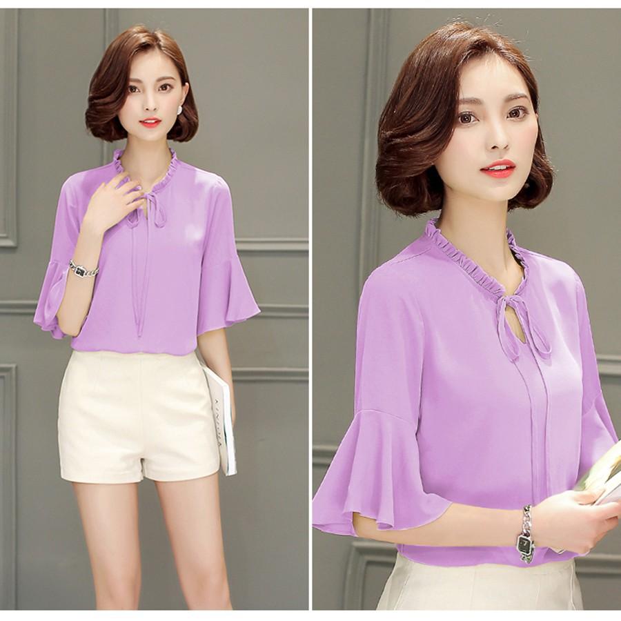 Áo Sơ Mi Cổ xếp Ly Thắt NơTay Loe - QA0048