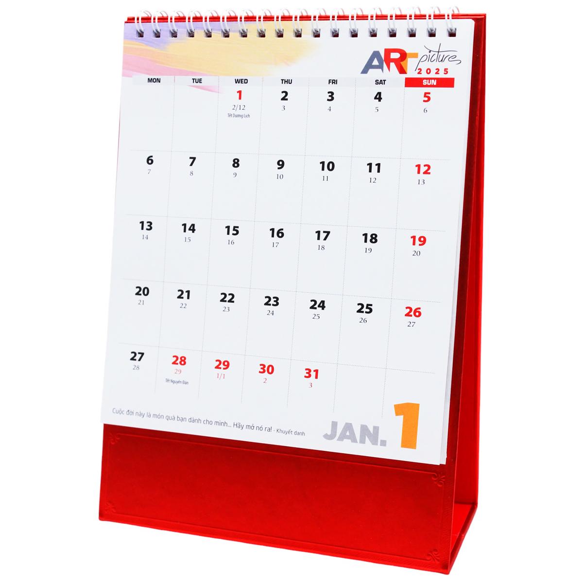Lịch Bàn Đứng 2025 - Tranh Nghê Thuật - Văn Lang VL-LB11 - Đế Màu Đỏ