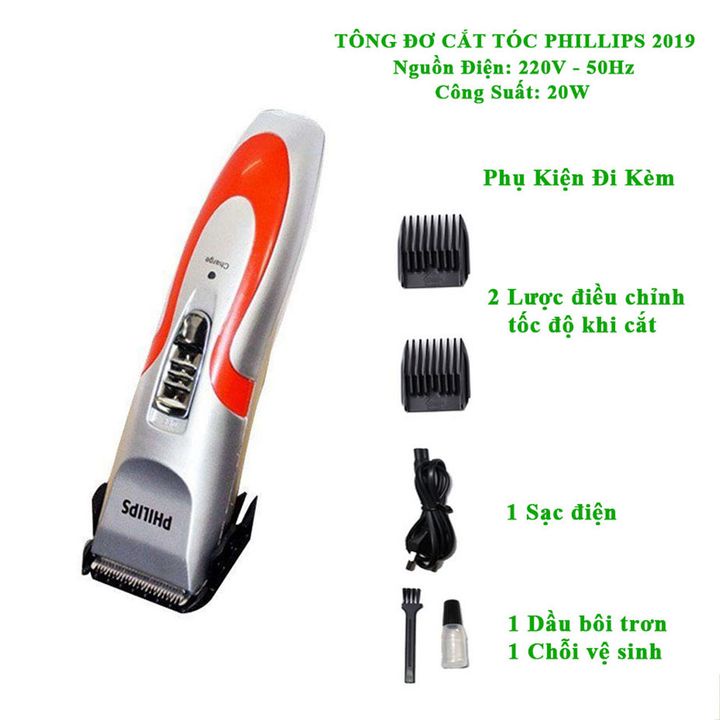 Tông đơ cắt tóc sạc điện Philips, hàng chính hãng, kích thước nhỏ gọn, sắc bén, pin chạy liên tục 4 giờ, tặng kèm 5 món phụ kiện_HT