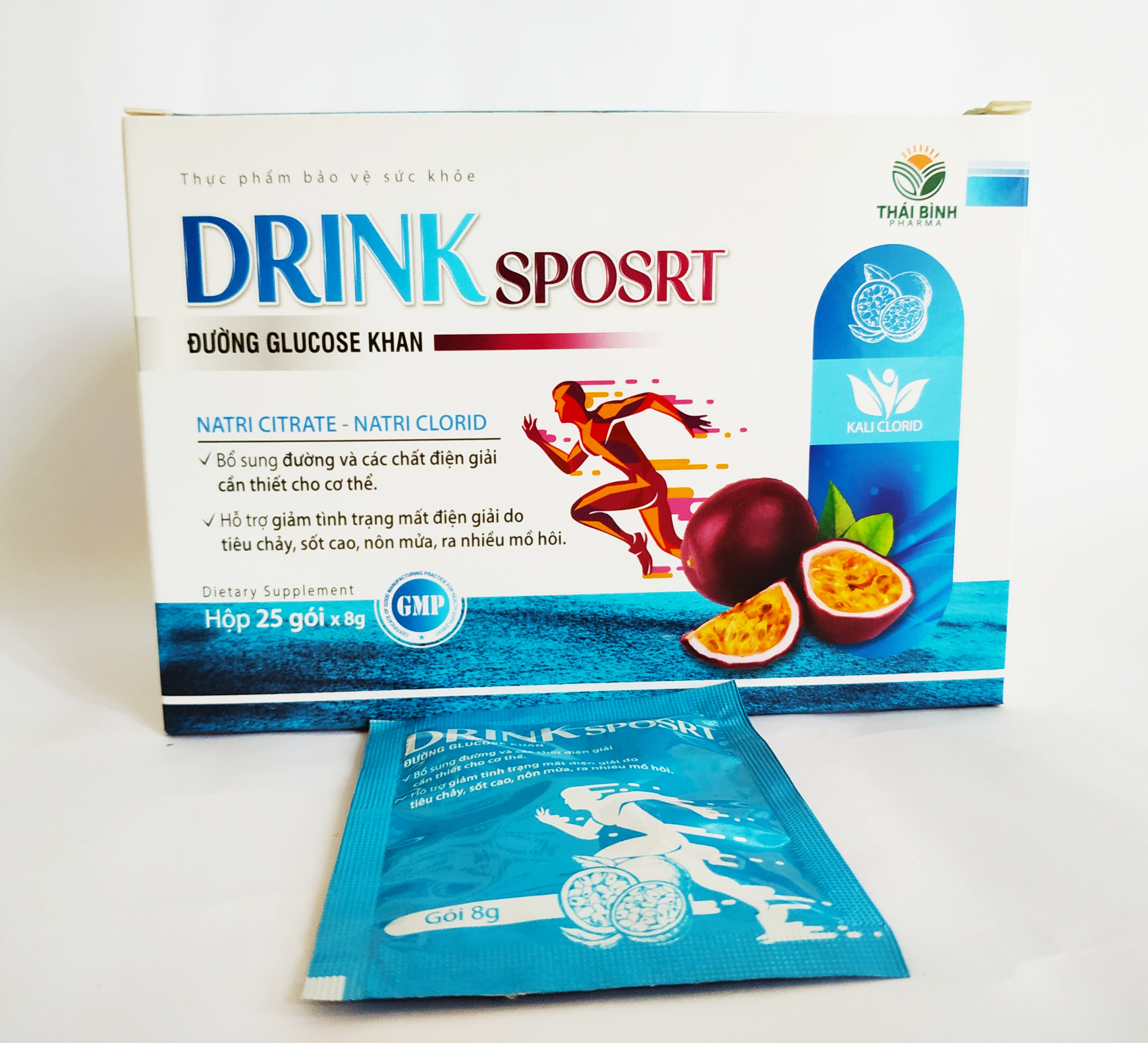 1 Hộp 25 Gói Bột Pha Nước Uống Và Bù Chất Điện Giải Oresol Drink Sports Vị Chanh Leo – 1 Gói 8Gam